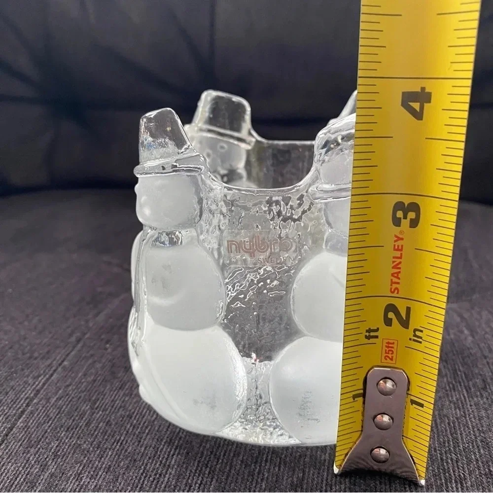 Nybro Sweden Crystal Glass Snowman Christmas Candle Holder Votive Tea Light